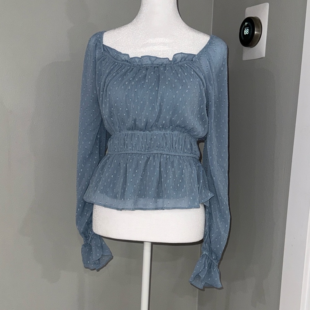 Chic Ruffled Blue Blouse for Women